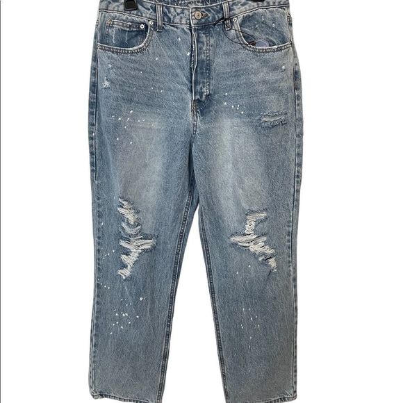 NOBO New Light Wash Super Hi Rise Relaxed Fit 90s Distressed Denim Blue Jeans - Picture 1 of 11